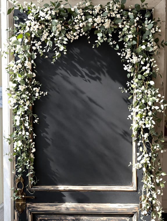 chalkboard door adorned greenery