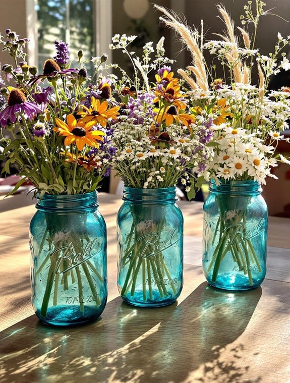 charming floral arrangements in jars