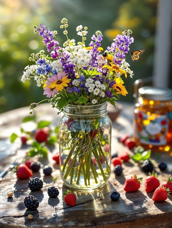 foraged edible flowers and fruits